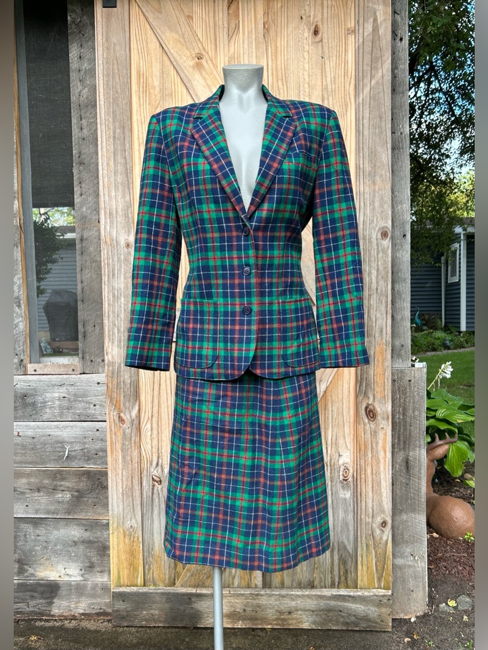 Vintage Pendleton Womens Tartan Plaid Wool Blazer Skirt Suit~M~